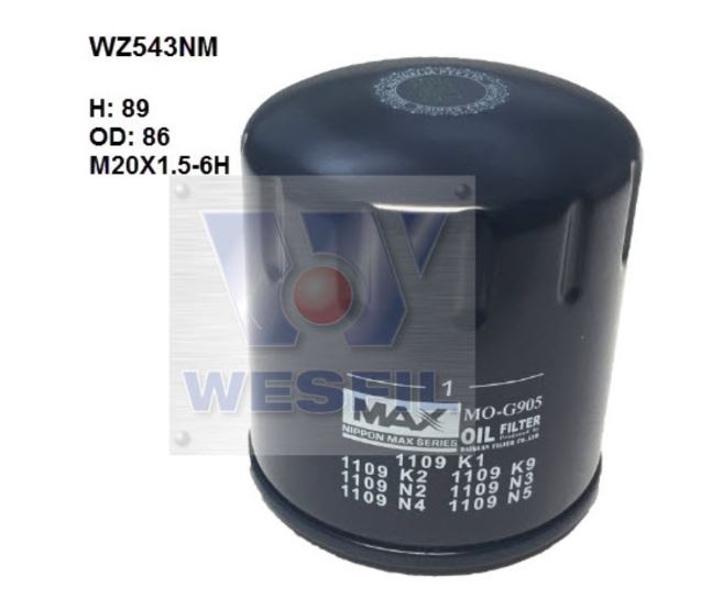Nippon MAX engine oil filter WZ543NM equiv to RYCO Z543 Peugeot Citroen