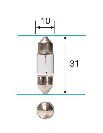 Revolution Festoon Bulb Globe 12V 10W 10mm x 31mm 2 Pack 62-92885BLR