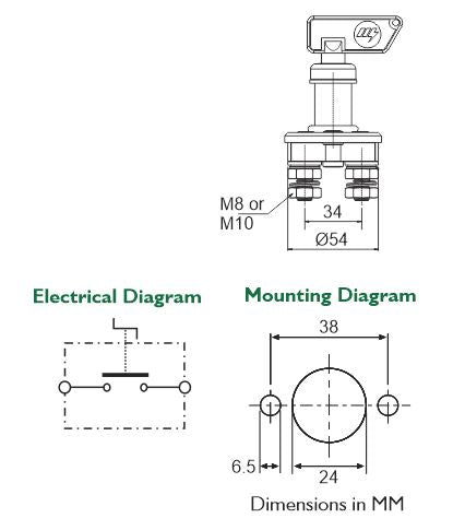 Menber's 08098700 BATTERY DISCONNECT SWITCH 100A 12V 24V FLANGE MOUNT M8 KEY