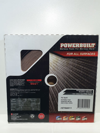 POWERBUILT Cloth Sandpaper Roll 40mm X 50M P100 P120 P150 P180 P220 P280 P320 P400