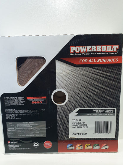 POWERBUILT Cloth Sandpaper Roll 40mm X 50M P100 P120 P150 P180 P220 P280 P320 P400