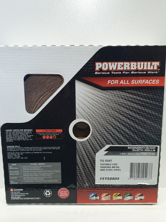 POWERBUILT Cloth Sandpaper Roll 40mm X 50M P100 P120 P150 P180 P220 P280 P320 P400