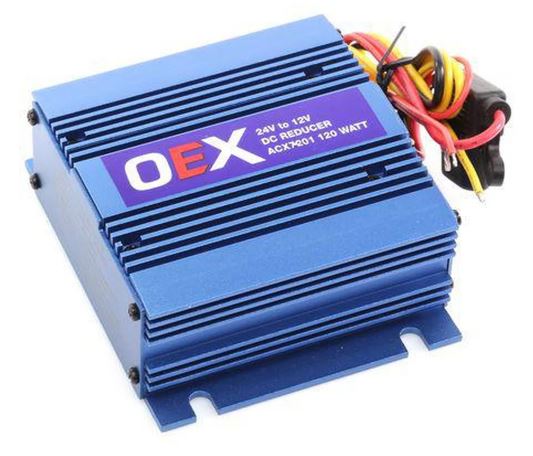 OEX Voltage Reducer 24V-12V Switch Mode Single Circuit 10A W/Memory Wire fits Radio ACX7201