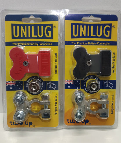 Unilug Two Up Dual Battery Distribution Terminals + Covers Red Black 4WD 12V