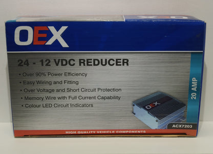 OEX Voltage Reducer 24V To 12V Switch Mode Single Circuit 20A With Memory wire for Radio ACX7203