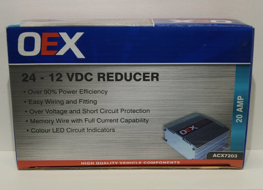 OEX Voltage Reducer 24V To 12V Switch Mode Single Circuit 20A With Memory wire for Radio ACX7203