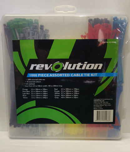Revolution 1000 piece assorted UV stabilised cable tie kit 65-90000