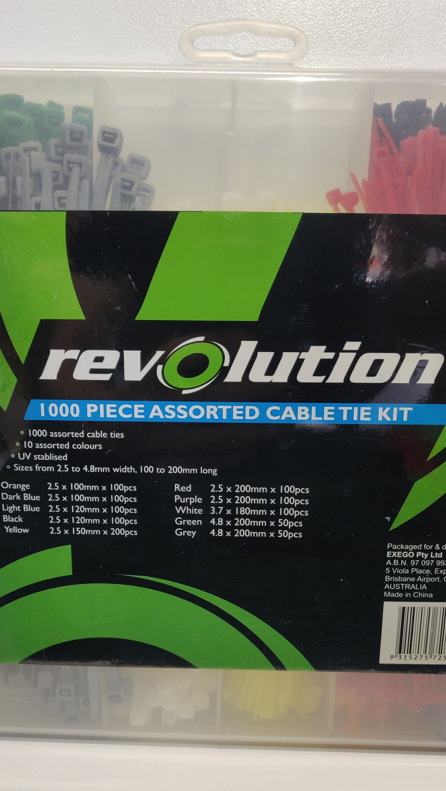 Revolution 1000 piece assorted UV stabilised cable tie kit 65-90000