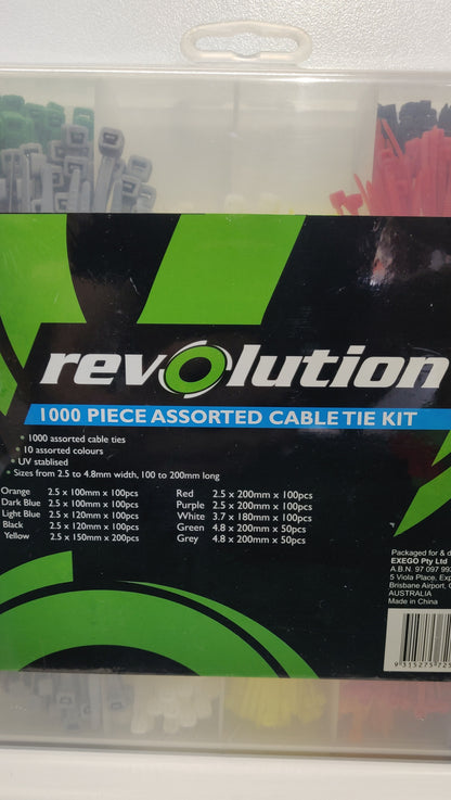 Revolution 1000 piece assorted UV stabilised cable tie kit 65-90000