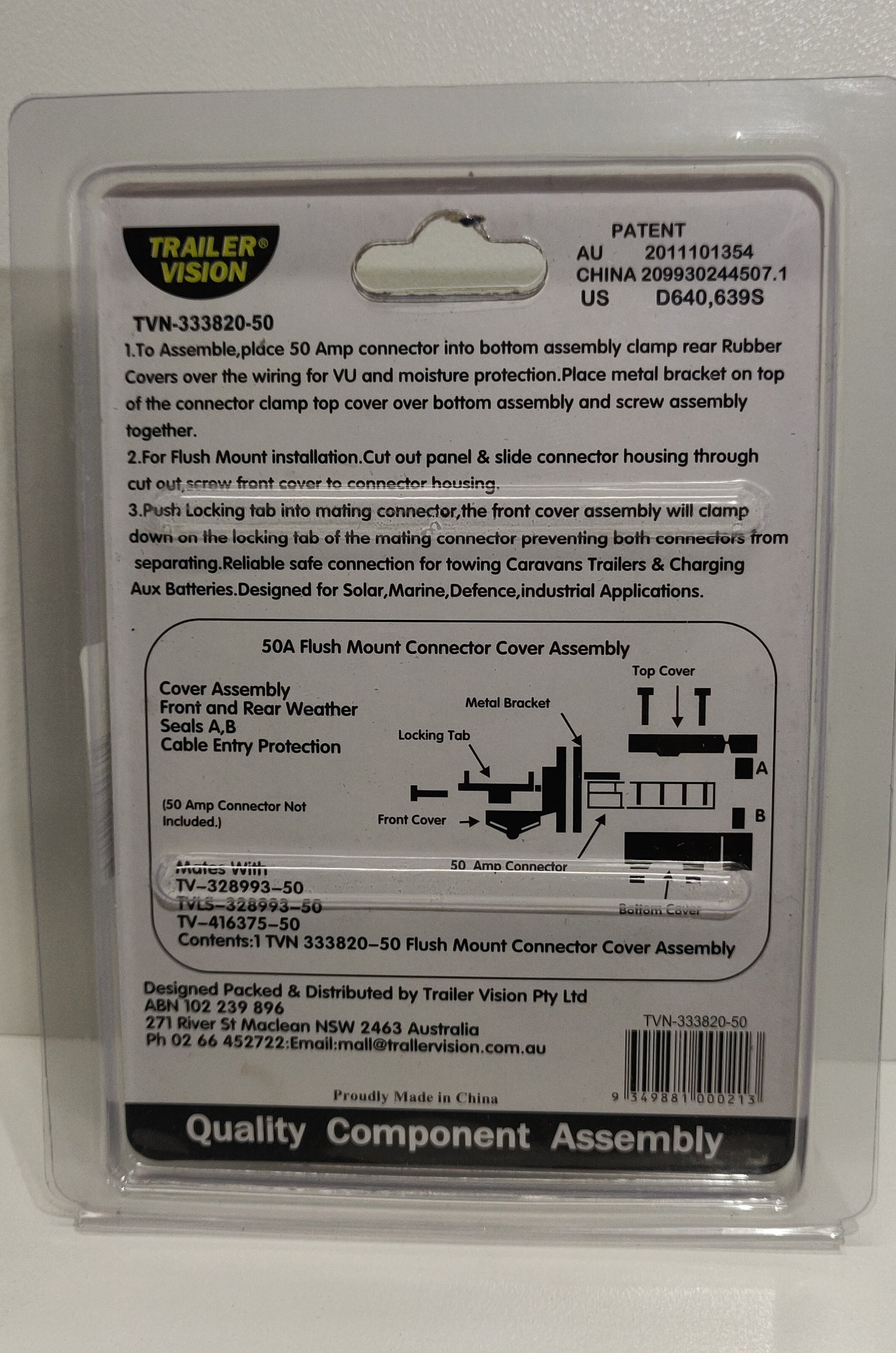TRAILER VISION Flush Mount Housing For 50A Anderson Plug Connectors TVN-333820-50