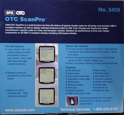 OTC ScanPro 3409 DTC ODB2 Scanner Scantool