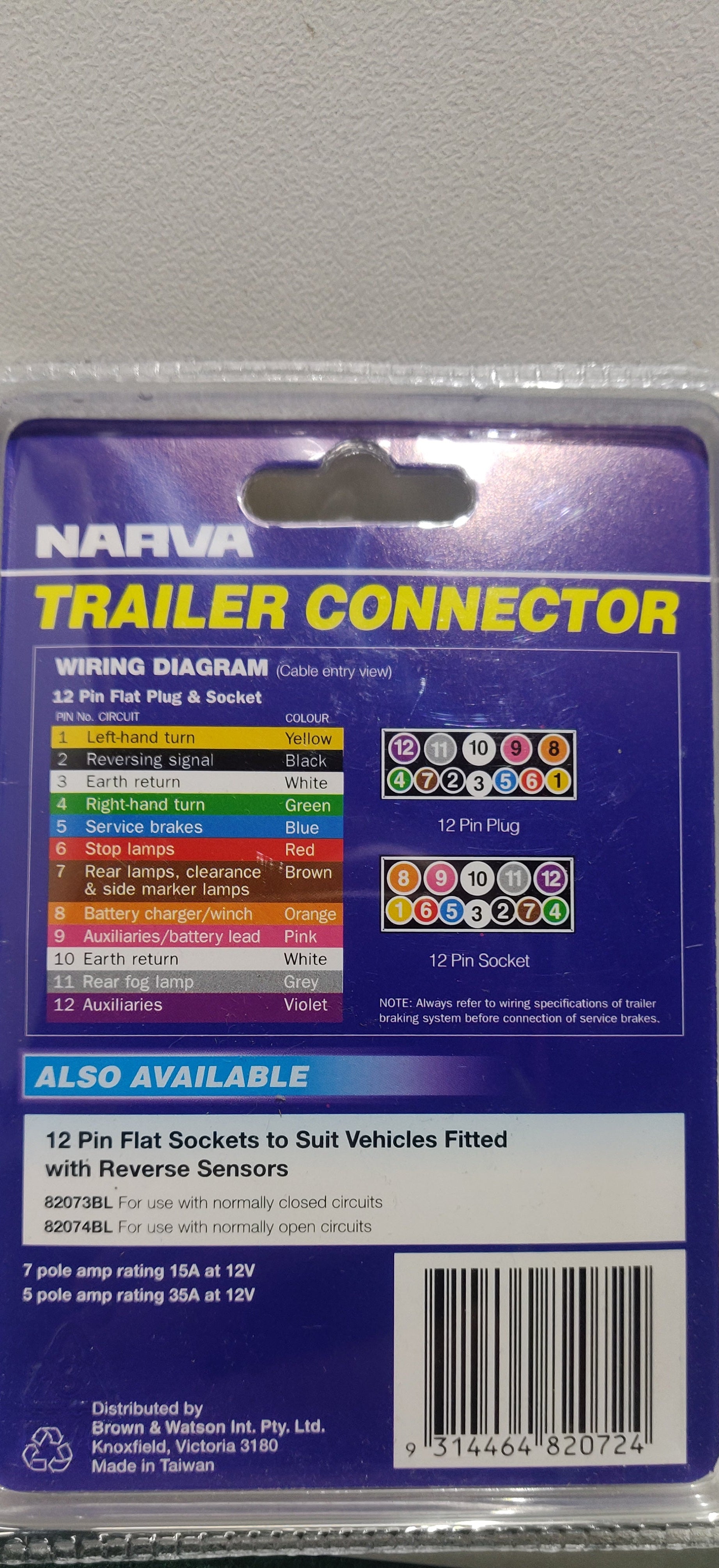 Narva Trailer 12 Pin Flat Plastic Socket 82072BL
