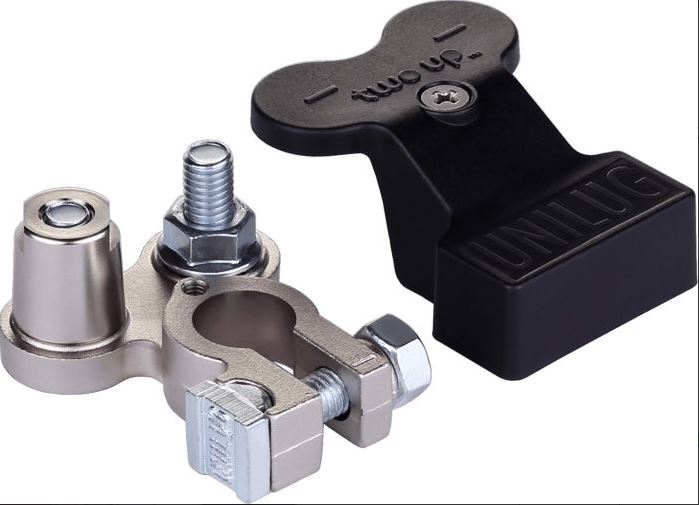 Unilug Two Up Dual Battery Distribution Terminals + Covers Red Black 4WD 12V