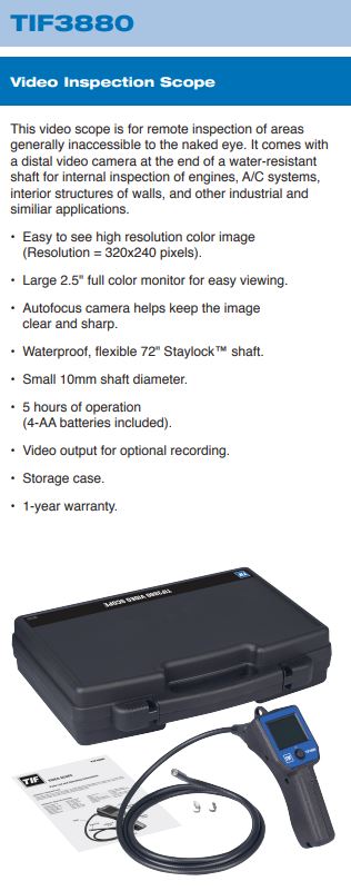 TIF3880 Video Inspection Borescope 2.5 inch Camera by SPX