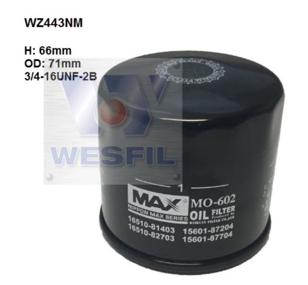 Nippon MAX engine oil filter WZ443NM equiv Z443