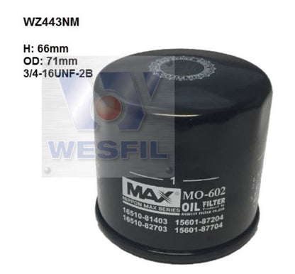 Nippon MAX engine oil filter WZ443NM equiv Z443