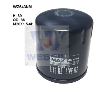 Nippon MAX engine oil filter WZ543NM equiv to RYCO Z543 Peugeot Citroen