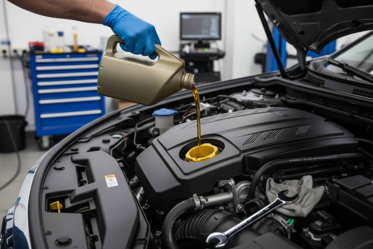adding oil to a car engine