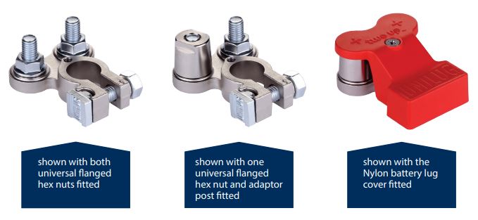 Unilug Two Up Dual Battery Distribution Terminals + Covers Red Black 4WD 12V