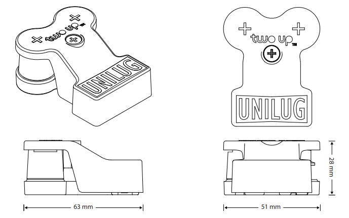 Unilug Two Up Dual Battery Distribution Terminals + Covers Red Black 4WD 12V