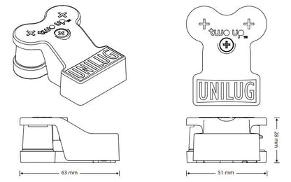 Unilug Two Up Dual Battery Distribution Terminals + Covers Red Black 4WD 12V