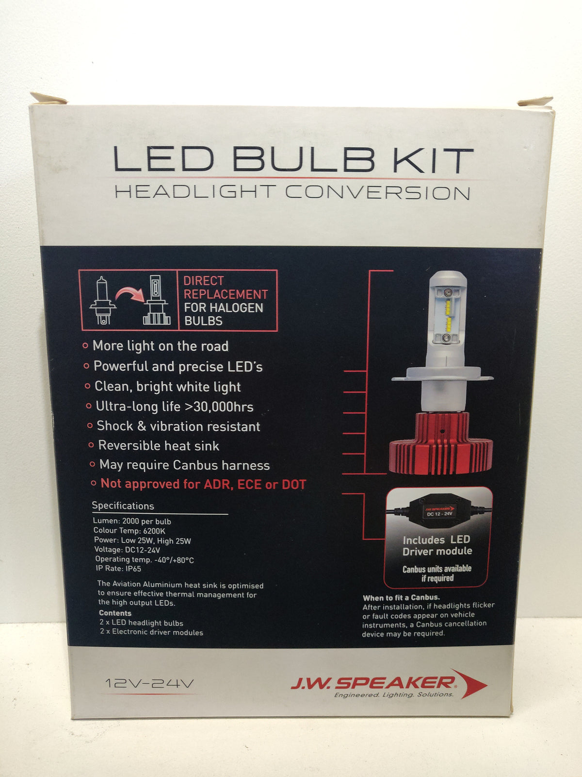 JW Speaker 990004 LED H4 12V 24V Headlight Bulb 6200K Conversion Kit