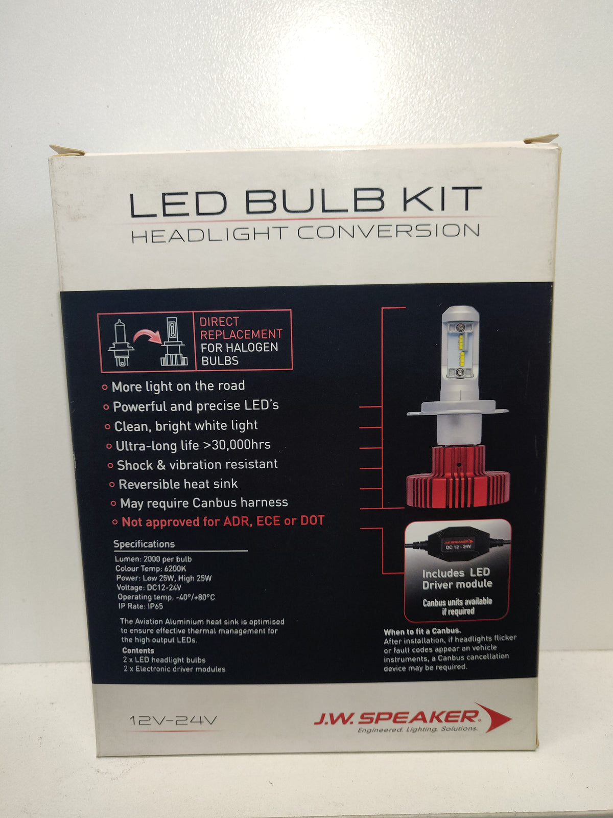 JW Speaker 990004 LED H4 12V 24V Headlight Bulb 6200K Conversion Kit