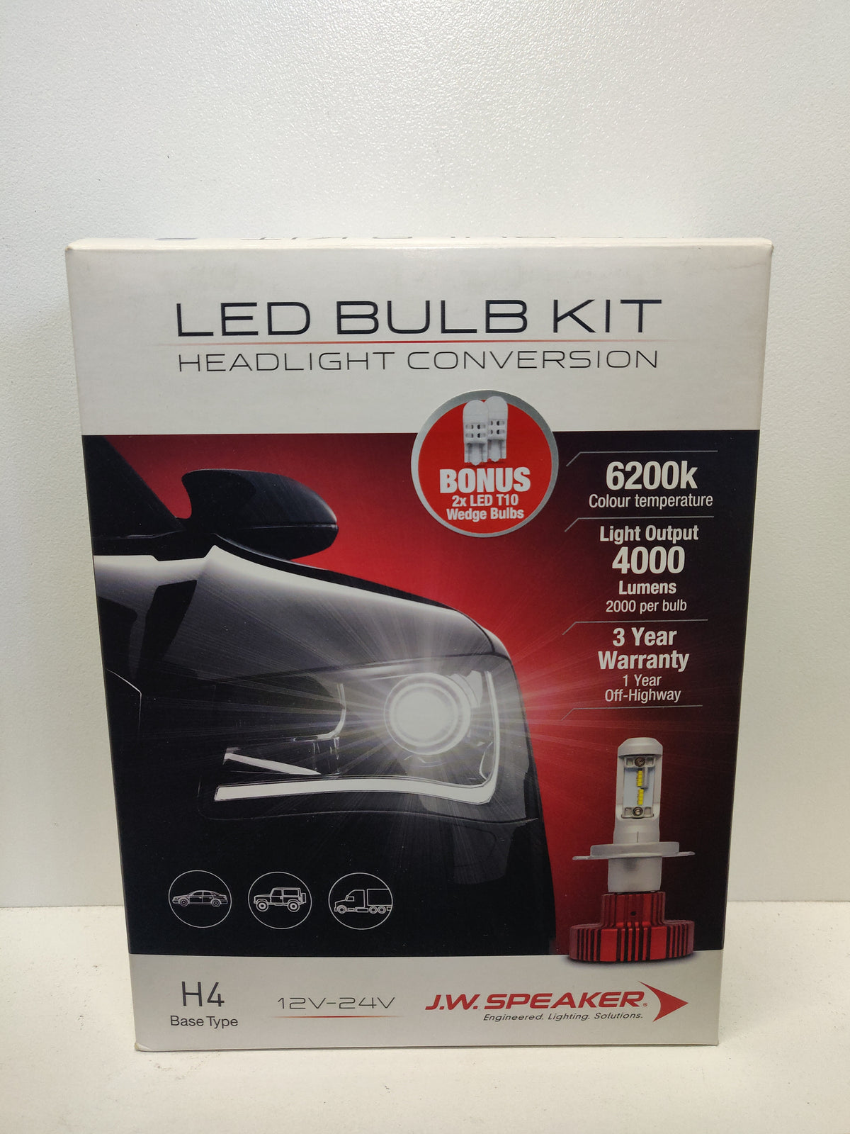 JW Speaker 990004 LED H4 12V 24V Headlight Bulb 6200K Conversion Kit