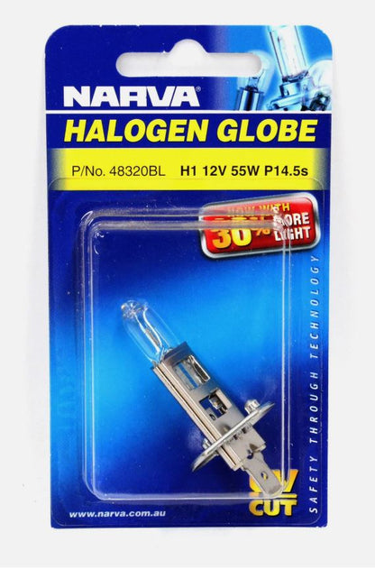Narva Halogen Headlight Globe Plus 30 H1 12V 55W Blister 48320BL