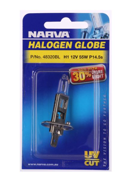 Narva Halogen Headlight Globe Plus 30 H1 12V 55W Blister 48320BL