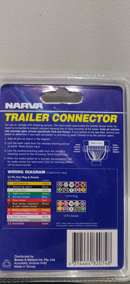 Narva 12 Pin Flat Trailer Socket Plastic with Reed Switch 82074BL