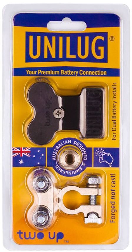 Unilug Two Up Dual Battery Distribution Terminals + Covers Red Black 4WD 12V