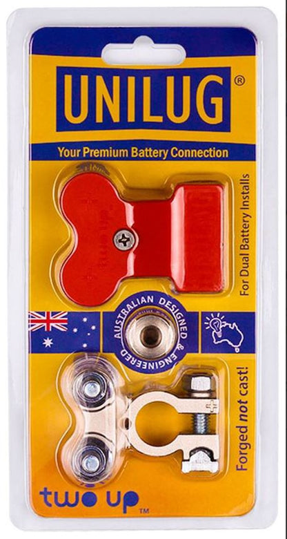 Unilug Two Up Dual Battery Distribution Terminals + Covers Red Black 4WD 12V
