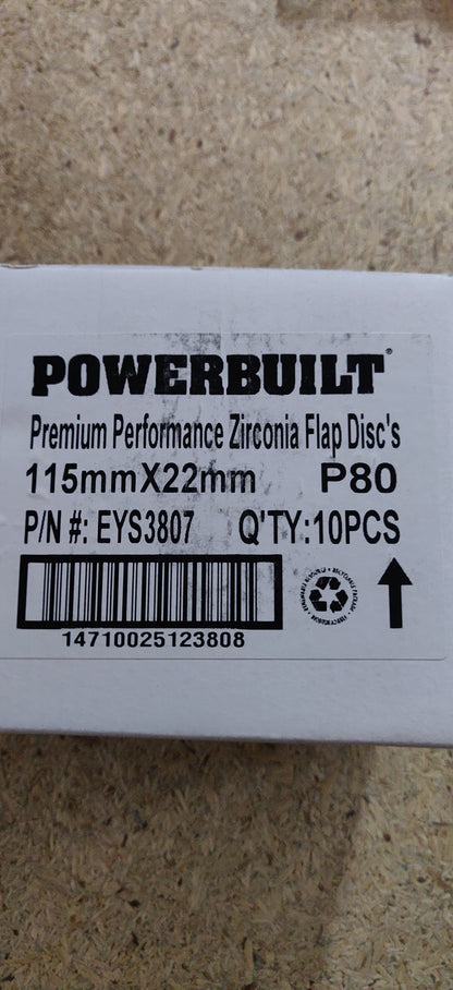 Powerbuilt Zirconia Flap Discs 100mm 115mm 125mm P40 P60 P80 P120