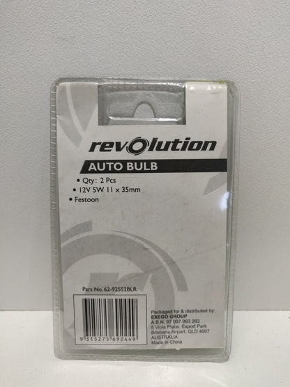 Revolution Festoon Bulb Globe 12V 5W 11mm x 35mm 2 Pack 62-92552LR