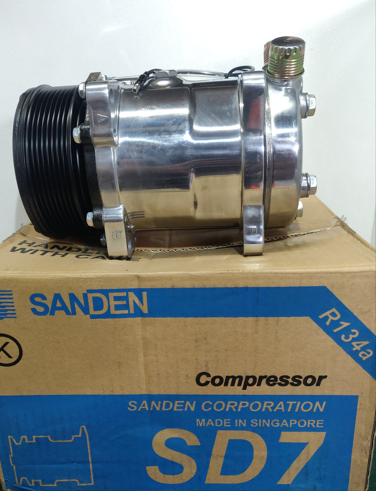 Sanden SD7H15 CXS6140 Polished AC Compressor 12V 10PV 125mm Ear Mount