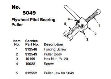 SPX OTC 5049 Flywheel Pilot Bearing Puller Tool 1 inch ID